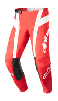 Alpinestars 2023 Techstar Arch broek, motorcross racebroek, Mars rood en wit, zwarte lederen kniestukken, geperforeerde ventilatiepanelen, verstelbare gespsluiting in de taille, performance off-road uitrusting