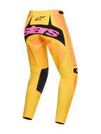 Alpinestars 2026 Techstar Nomur Pants, Motocross Pants, Orange Yellow and Pink, rear view featuring large pink branding on a black seat panel, vibrant yellow and orange gradient design with black accents on inner legs, high-performance off-road racing gear