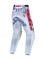 Alpinestars Racer Air Lone Broek, heren motorcrossbroek, grijs camo en wit met rood, ademend en ergonomisch.
