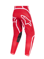 Alpinestars 2026 Fluid Apex Pants, Motocross Pants, Red and White, rear view featuring prominent white star logos on the seat, black synthetic leather inner knee patches, and ergonomic pre-curved design for off-road riding.