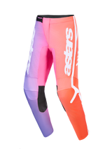 Alpinestars 2026 Fluid Apex crossbroek, motorcross broek, multicolor met paars, roze en oranje kleurverloop, voorzien van witte astars branding en zwarte versterkte binnenknie-panelen, ergonomisch 3D-ontwerp voor off-road rijden