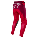 Alpinestars 2024 Racer Hoen broek, motorcrossbroek, Mars Red en Burgundy, achteraanzicht met groot wit Alpinestars-logo op het zitvlak, ergonomische voorgevormde beenconstructie, duurzaam textielmateriaal voor off-road racen