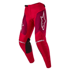 Alpinestars 2024 Racer Hoen broek, motorcrossbroek, Mars Red Burgundy, met bordeauxrode dijbeenpanelen en witte Alpinestars-logo's op de knieën en heupen, zwarte gripvlakken aan de binnenzijde van de knieën, sportief voorgevormd ontwerp voor off-road prestaties