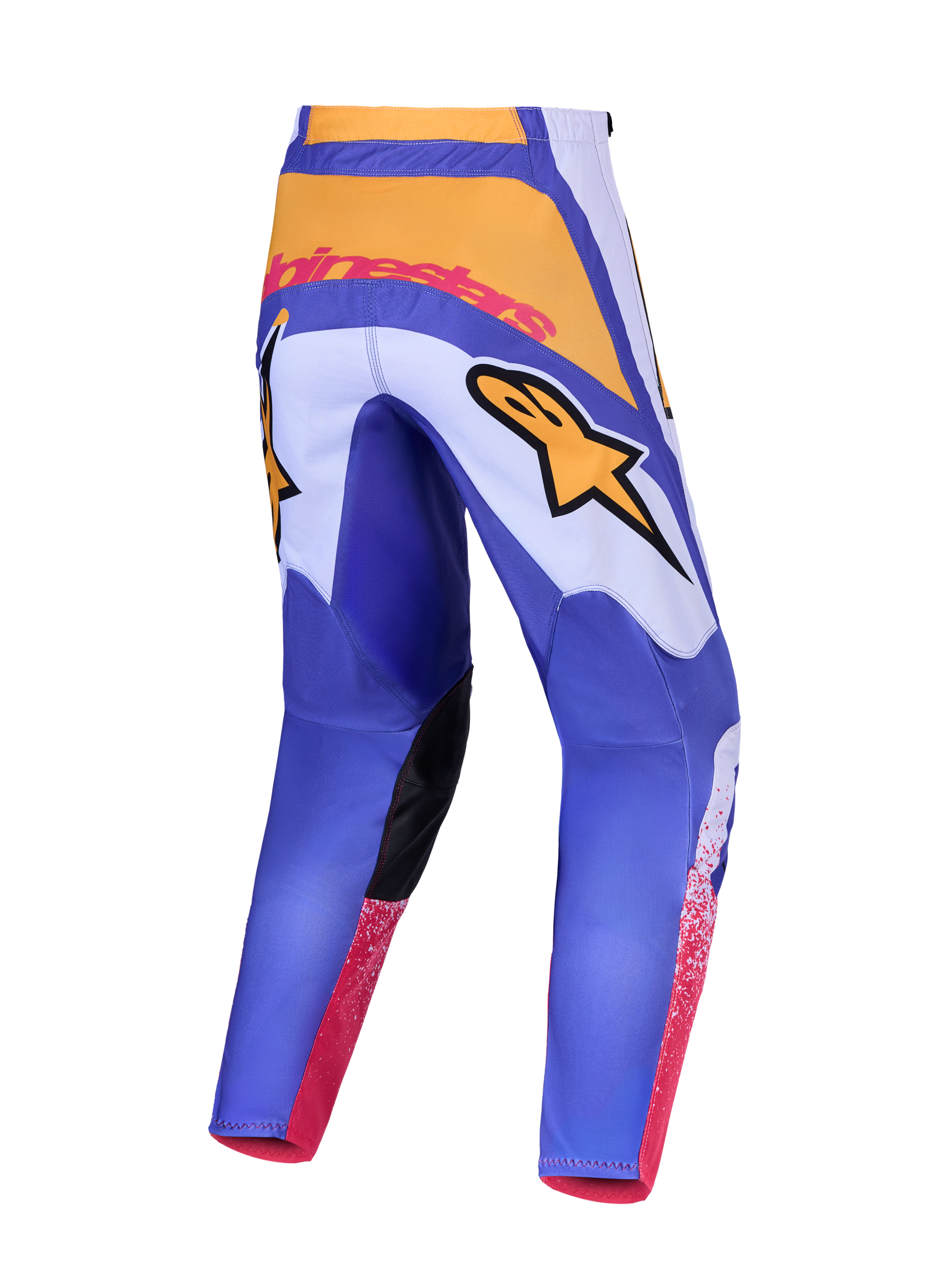 Alpinestars Fluid Drag broek, blauwe en gouden heren-motocrossbroek, 600D polystof met stretchpanelen, achteraanzicht