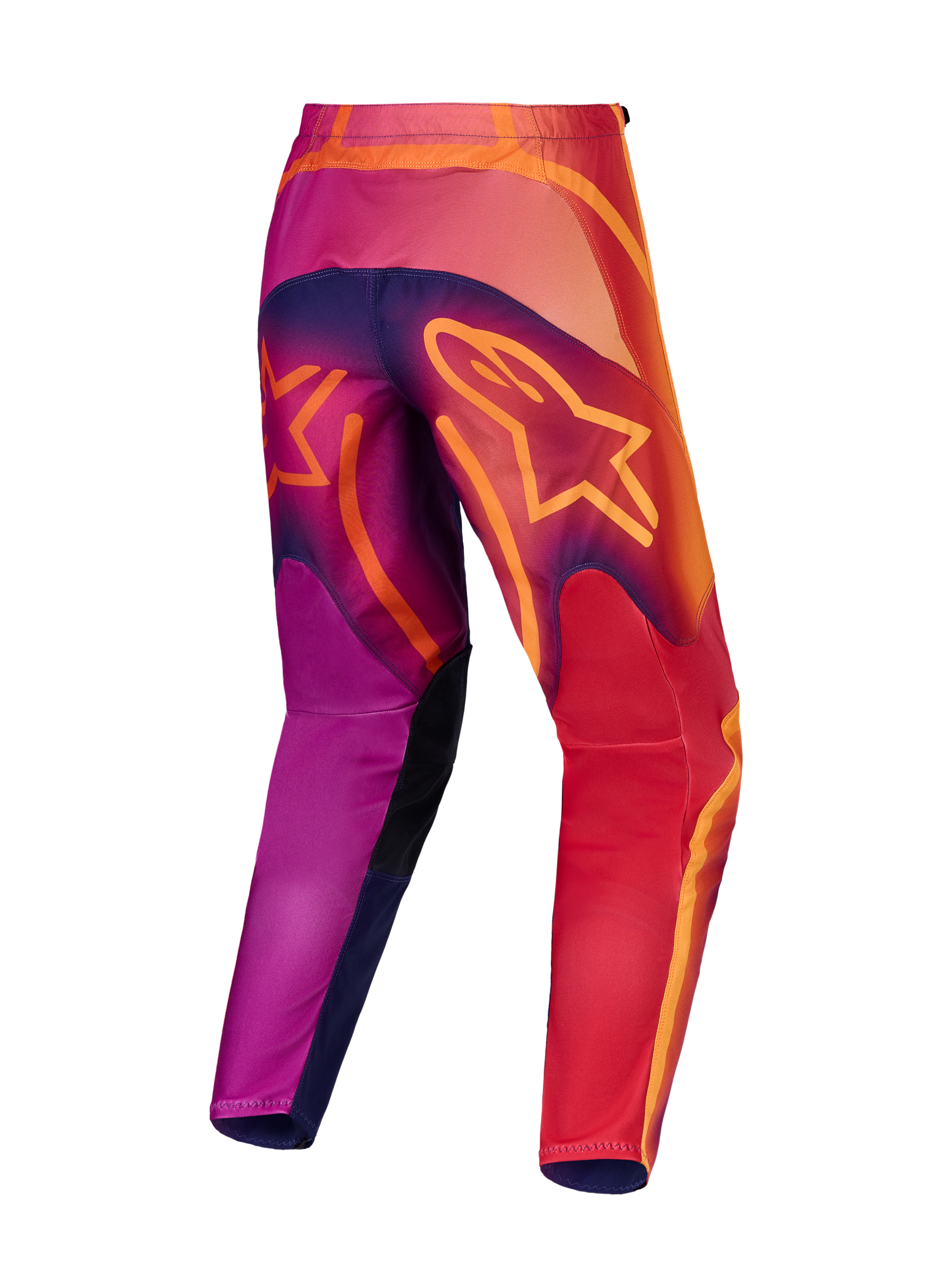 Alpinestars Fluid Kepler Motocross Pants, back view, Purple and Orange, durable 600D polyfabric with ergonomic sport fit.