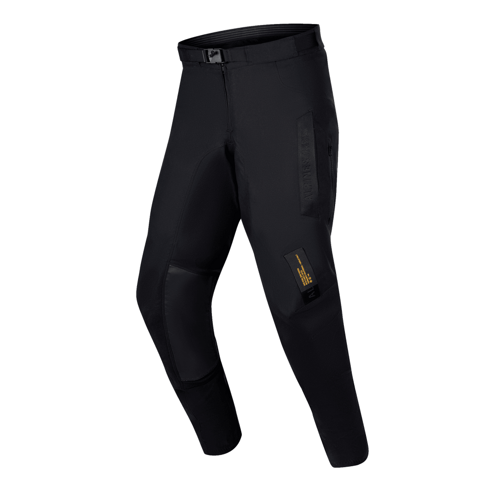 Alpinestars 2024 Techdura broek, enduro- en off-roadbroek, effen zwart, met robuuste stretch polyamide constructie, geitenleren panelen aan de binnenkant van de knie, magnetische SX2-gesp en technische merklabels