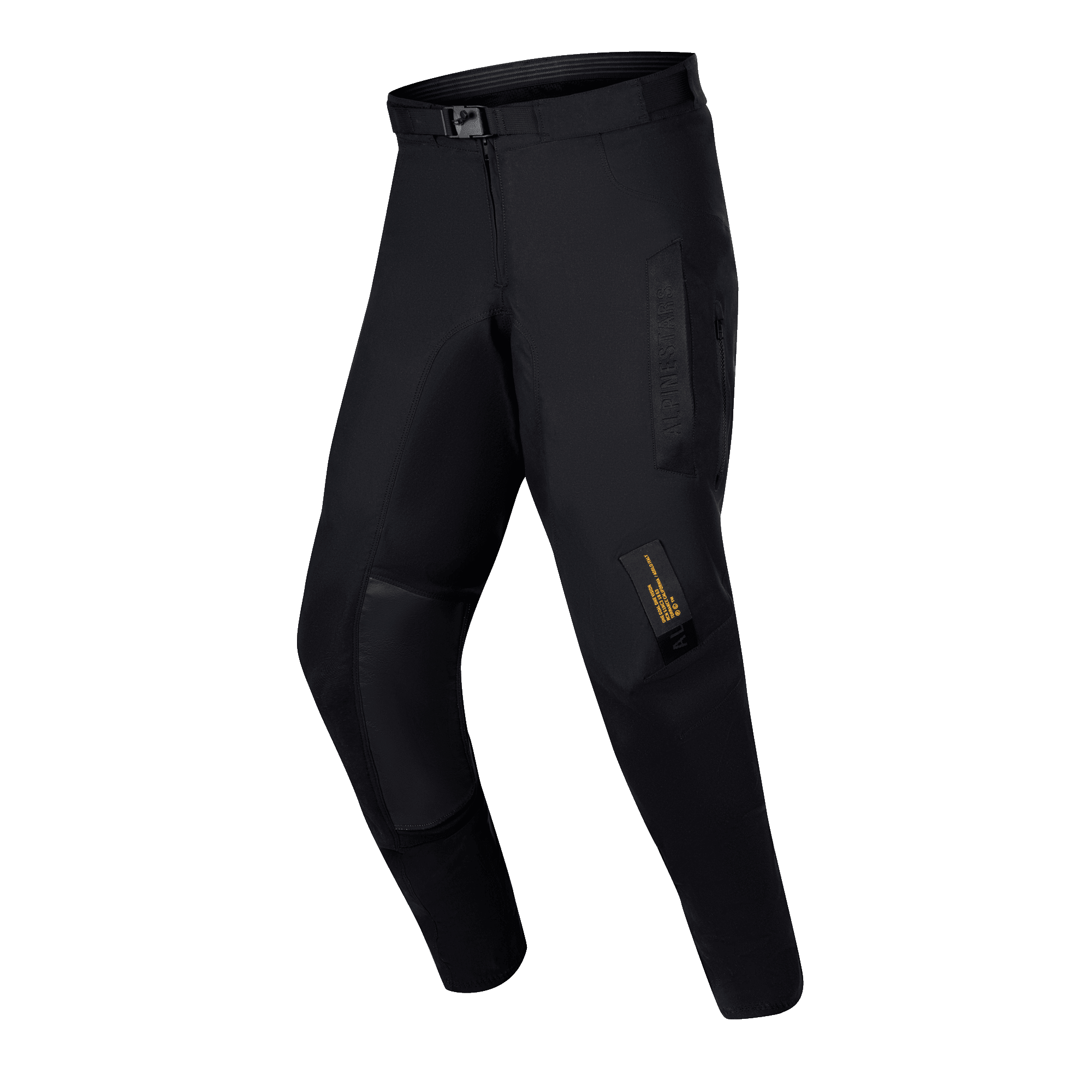 Alpinestars 2024 Techdura broek, enduro- en off-roadbroek, effen zwart, met robuuste stretch polyamide constructie, geitenleren panelen aan de binnenkant van de knie, magnetische SX2-gesp en technische merklabels