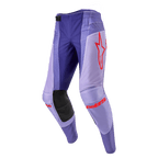 Alpinestars 2024 Techstar Ocuri crossbroek, motorcross broek, paars met feloranje accenten en rode logo's, zwarte kniestukken, sportieve pasvorm, duurzaam materiaal voor off-road competitie