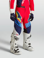 Alpinestars Jeugd Supertech Dyna broek, rode en donkerblauwe motocrossbroek met stretch rip-stop stof.