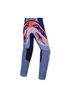 Alpinestars Jeugd Supertech Dyna broek, achteraanzicht van paarse en fluoroze motorcrossbroek met 600D-versterkt zitvlak.