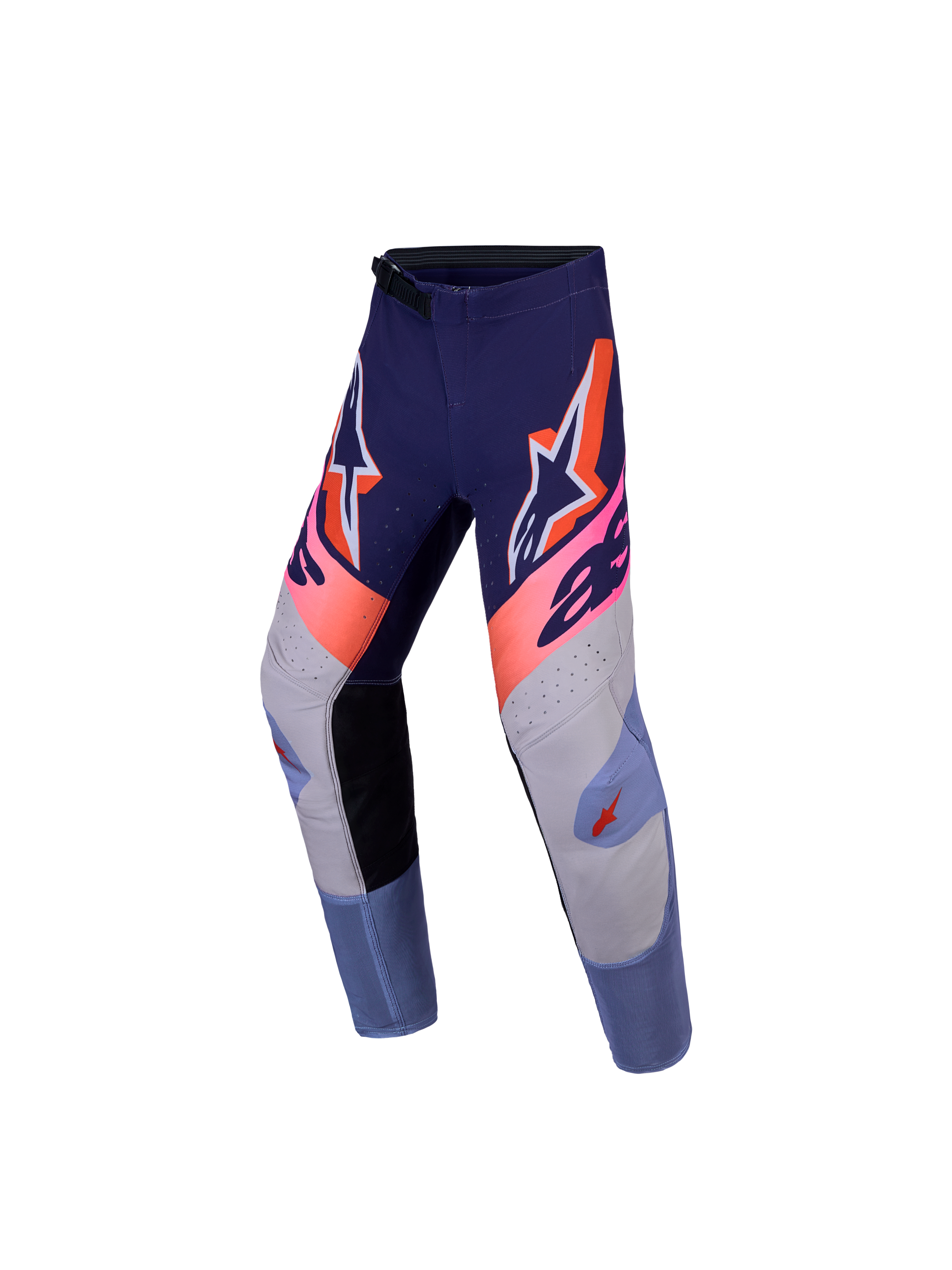 Alpinestars jeugd Supertech Dyna broek, motocross-racebroek, paars en fluorescerend roze, stretch rip-stop constructie.