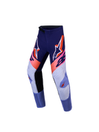 Alpinestars Youth Supertech Dyna Pants, Purple and Pink Fluo motocross racing pants with high-durability stretch rip-stop fabric.