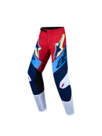 Alpinestars 2027 Youth Supertech Dyna Pants AND Gear Set, Fire Red and Navy Blue motocross pants with stretch ripstop.