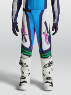 Alpinestars Jeugd Supertech Maven broek, motorcrossbroek, wit en blauw met fluogroene accenten, atletische pasvorm.
