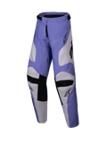 Alpinestars 2025 Youth Racer Veil broek, jeugd motorcrossbroek, paars en wit met zwart, voorzien van geitenleren kniepanelen aan de binnenzijde en een voorgevormd ergonomisch ontwerp, duurzame off-road rijkleding voor de jeugd
