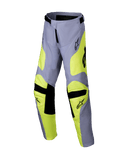 Alpinestars 2025 Youth Racer Veil crossbroek, motorcrossbroek, grijs en neon geel, zwarte accenten op de knieën en taille, sportief design met voorgevormde pijpen en logo's, duurzame off-road race-uitrusting