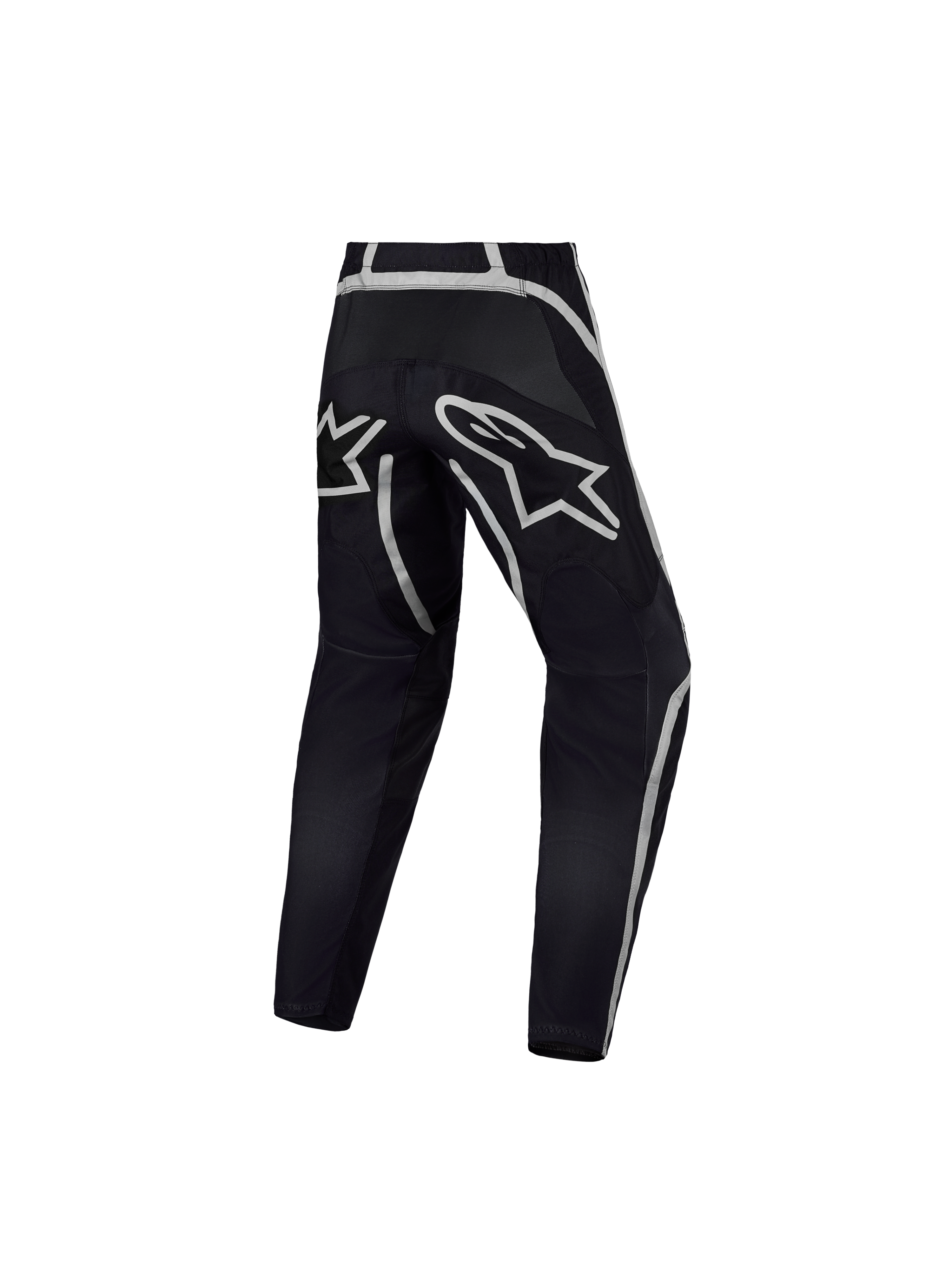 Alpinestars Youth Fluid Apex V2 Pants, youth motocross pants in black and silver, back view showing ergonomic construction.