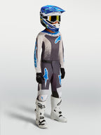 Alpinestars Jeugd Fluid Drag broek, motocrossbroek voor jeugd in grijs en blauw, duurzame 600D-polystof voor off-road ritten.