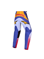 Alpinestars Jeugd Fluid Drag broek 2027, blauwe en gouden motocrossbroek met voorgevormde ergonomische pasvorm voor jonge rijders.