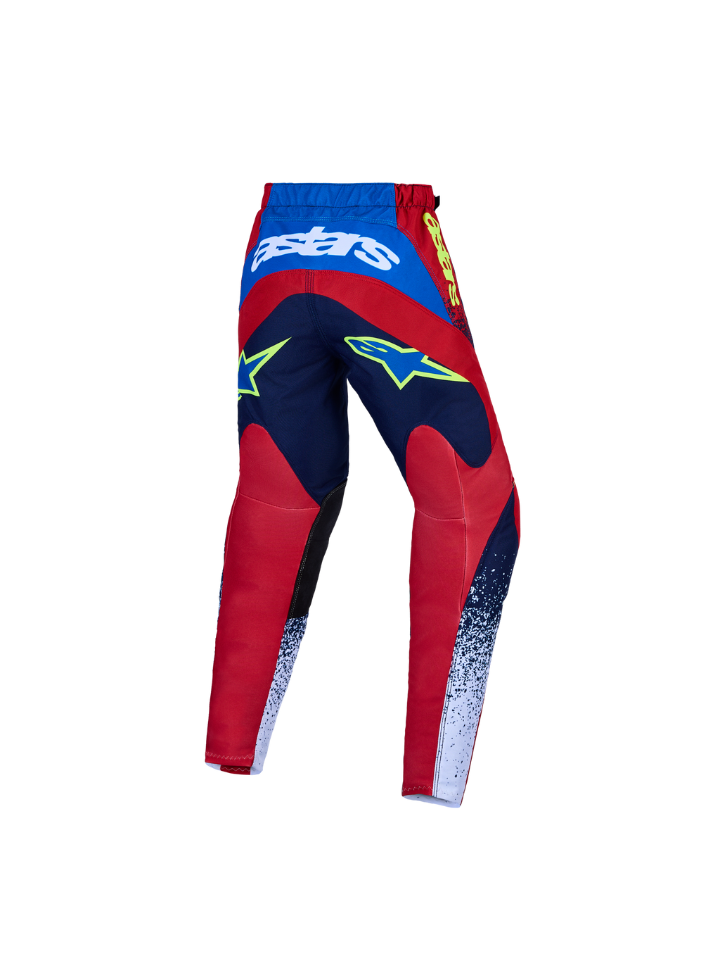 Alpinestars Jeugd Fluid Drag broek, motocrossbroek voor kinderen, blauw en rood, versterkte textielconstructie.