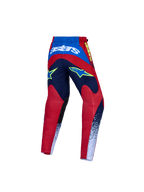 Alpinestars Jeugd Fluid Drag broek, motocrossbroek voor kinderen, blauw en rood, versterkte textielconstructie.
