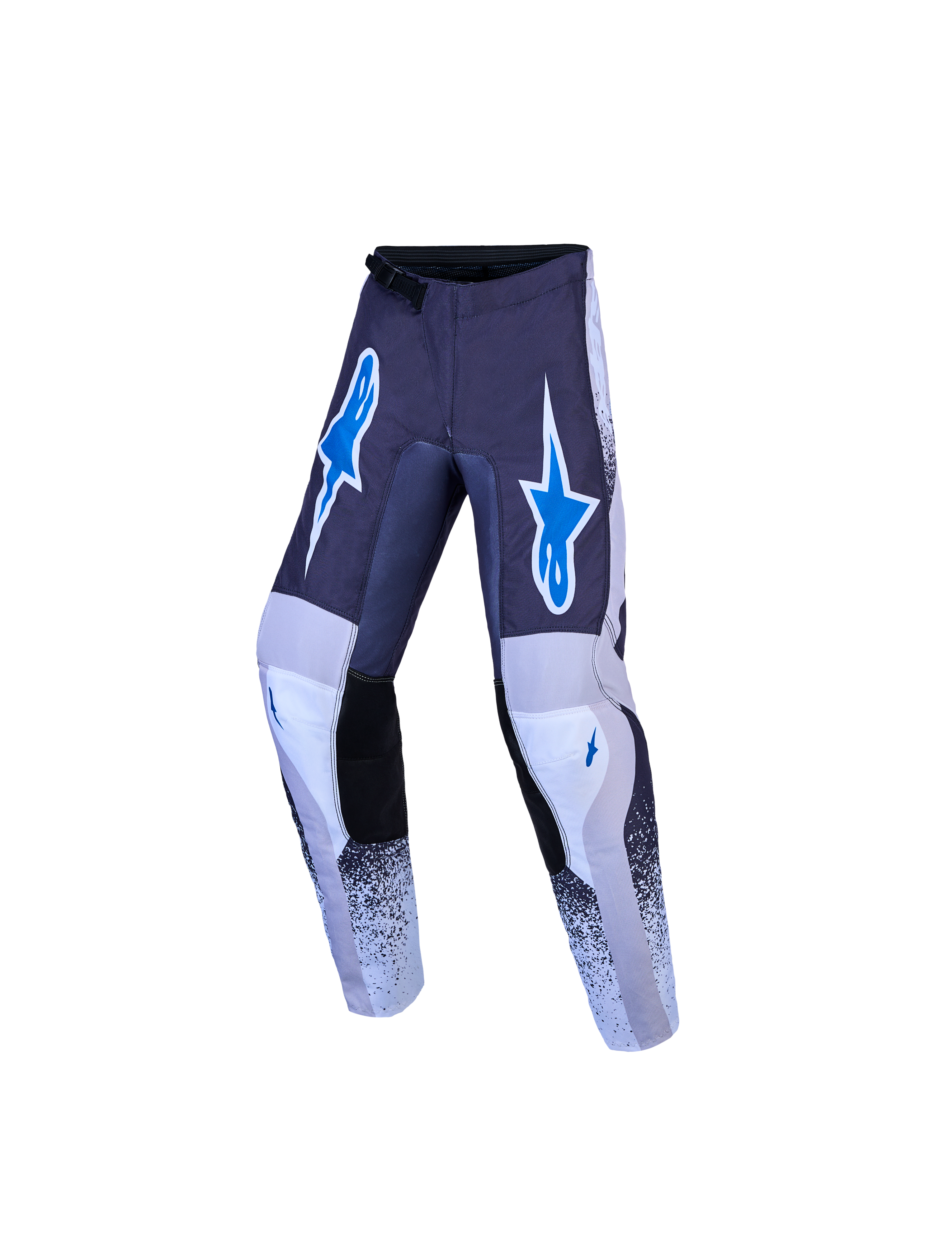 Alpinestars jeugd Fluid Drag broek, motocrossbroek, grijs, lichtpaars en blauw, duurzame constructie met voorgevormde benen.