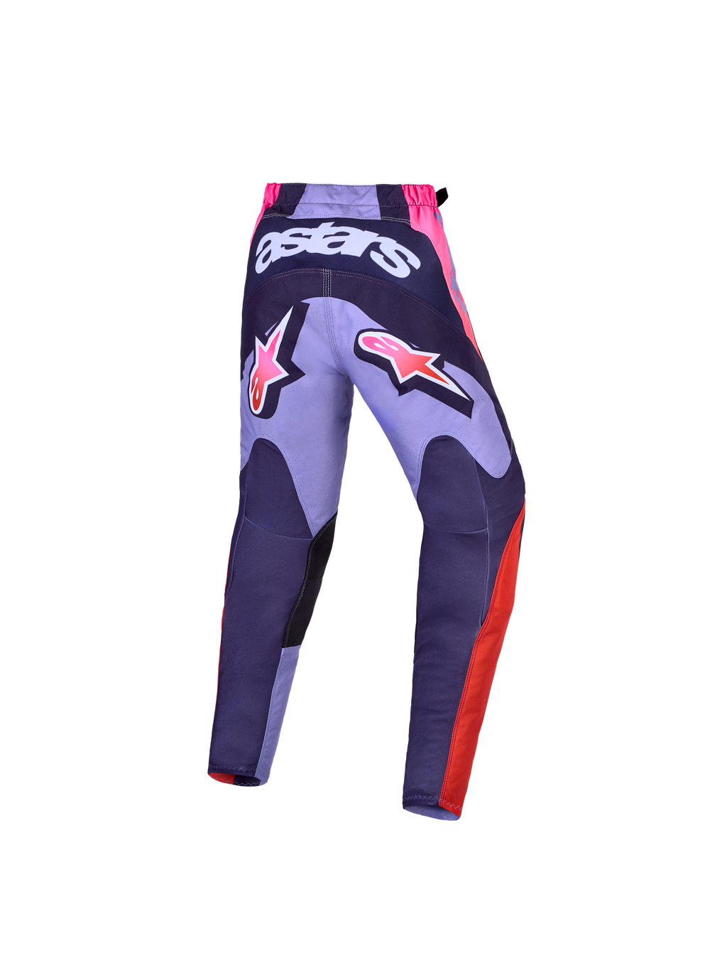 Alpinestars Jeugd Fluid Hunt broek 2027, paarse en roze motocrossbroek met Astars-logo op de achterzijde en sport-fit.