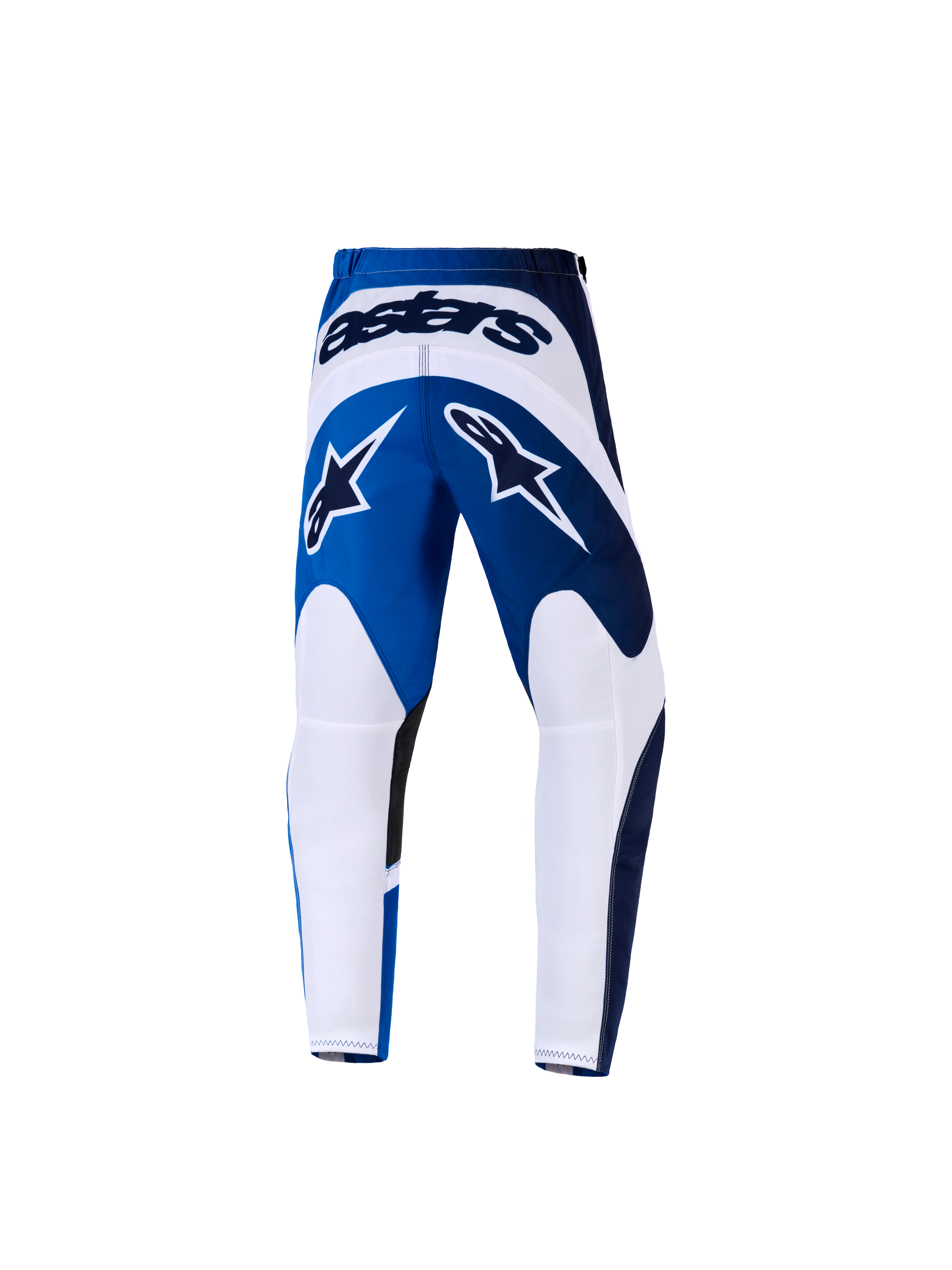 Alpinestars 2026 Youth Fluid Portl Pants, Motocross Pants, UCLA Blue and White, rear view showing large white star logos on blue seat, 'astars' branding on the back waist, sporty pre-curved fit with white leg panels, durable construction for off-road racing