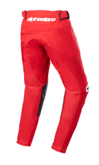 Alpinestars Youth 2023 Racer Narin broek, motorcrossbroek, Mars Red en wit, achteraanzicht met wit Alpinestars-logo op de taille, zwarte leren binnenbeenpanelen, voorgevormd ergonomisch ontwerp voor off-road rijden