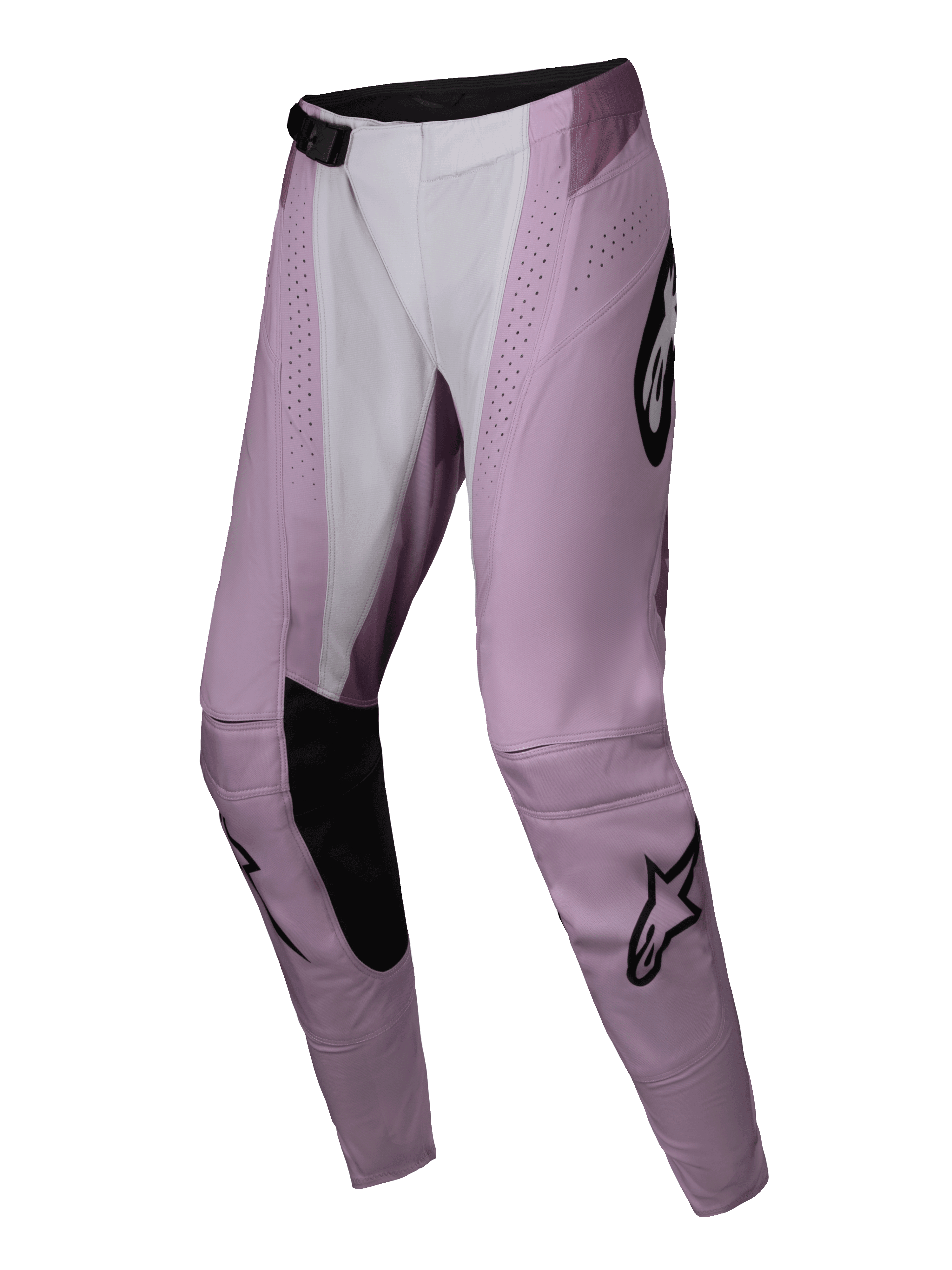 Alpinestars 2025 Stella Techstar Melt broek, motorcrossbroek voor dames, blush en wit met zwarte accenten, voorzien van lasergesneden perforaties, versterkte binnenknieën en iconische zwarte sterlogo's, ontworpen voor high-performance off-road racing