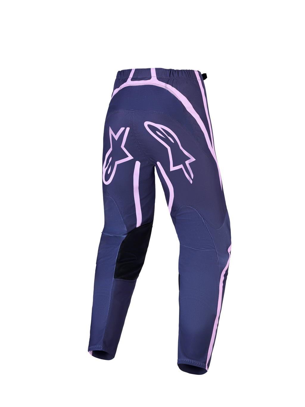 Alpinestars Stella Fluid Apex V2 dames-motocrossbroek in grijs en roze, achteraanzicht met versterkte zitvlakpanelen.