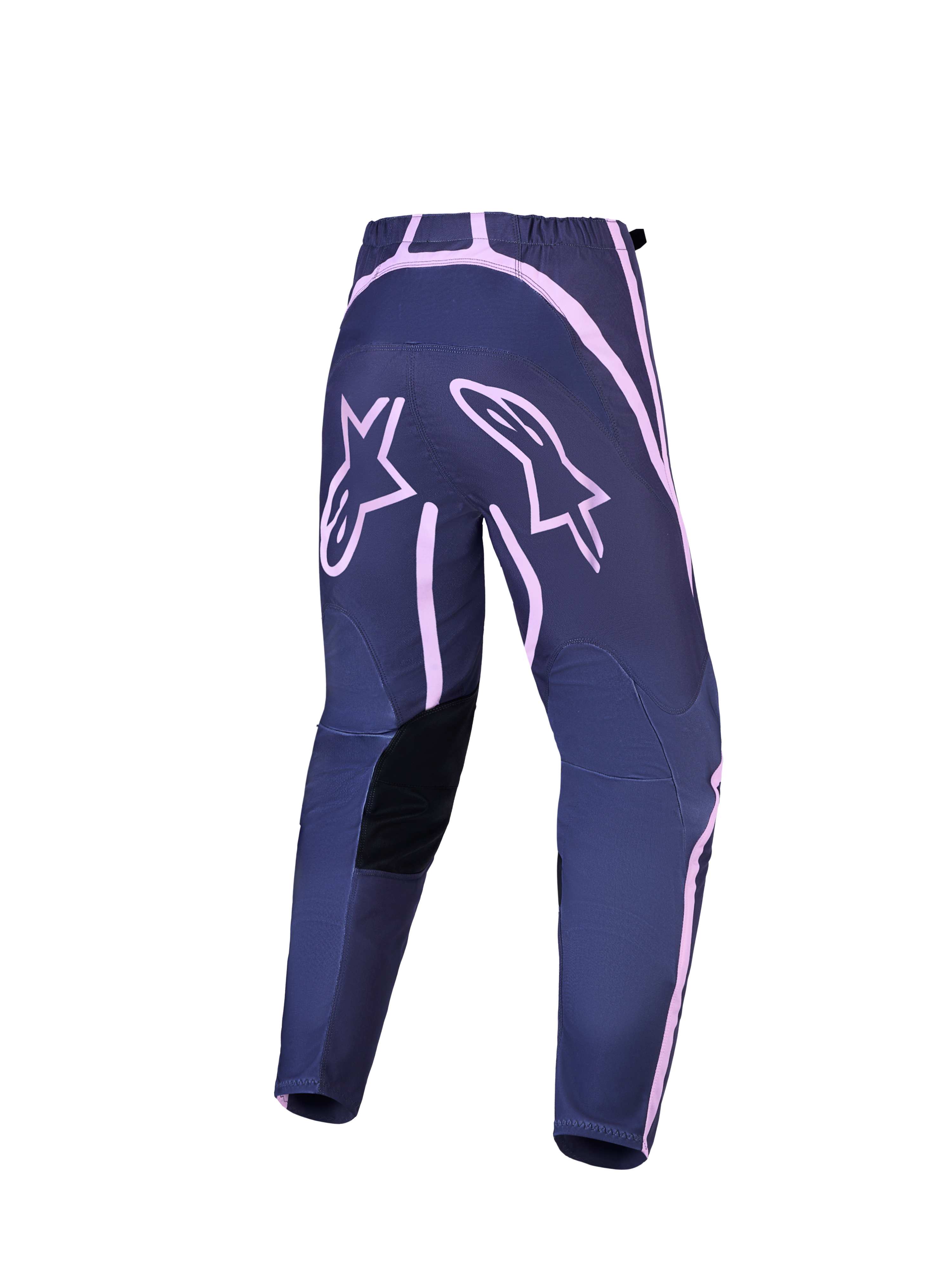 Alpinestars Stella Fluid Apex V2 dames-motocrossbroek in grijs en roze, achteraanzicht met versterkte zitvlakpanelen.
