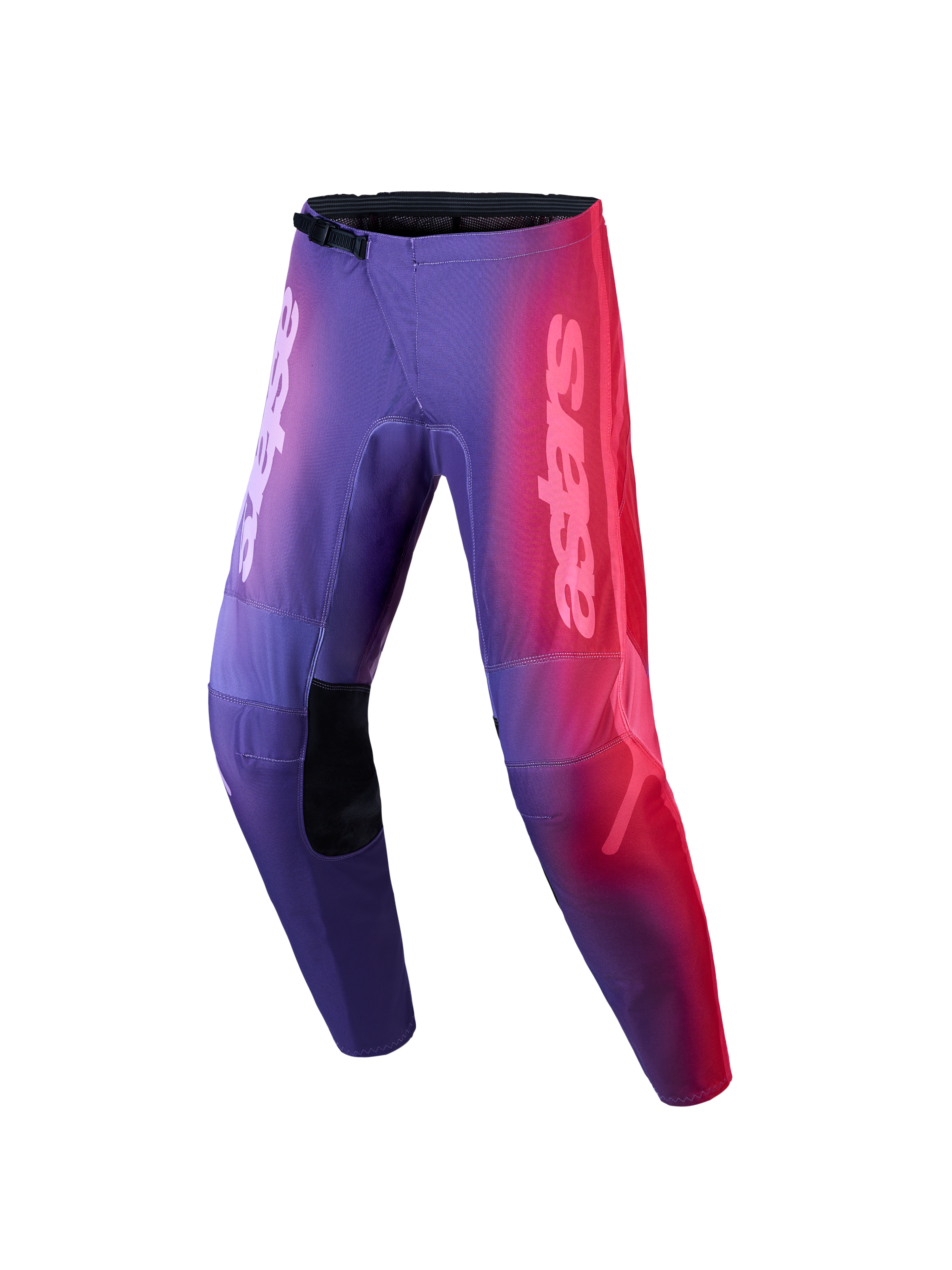 Alpinestars Stella Fluid Kepler broek, dames-motorcrossbroek met paars en rood kleurverloop en voorgevormde pijpen.