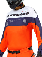 Alpinestars Pro-Dura Jersey, motorcross- en enduroshirt, Navy, Hot Orange en wit, lichtgewicht textiel met ademende constructie, lange mouwen met stretchmanchetten, sportief off-road ontwerp