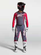 Alpinestars Supertech Hiten AFD Jersey in Graystone and Red Fluo, motocross racing gear with athletic fit and ventilated mesh.