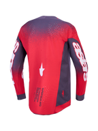 Alpinestars Supertech Hiten AFD Jersey, back view of motocross racing top in Red Fluo and Graystone with athletic fit.