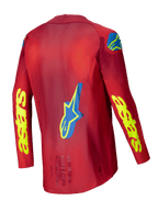 Alpinestars 2025 Supertech Maker Jersey, Motocross Racing Jersey, Men's, Bright Red and Yellow Fluo, back view showing stretch-mesh construction and graphic details