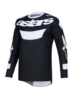 Alpinestars 2026 Racer Air Riway Jersey, zwart-wit motocross shirt, met opvallende witte astars-branding op de borst, lichtgewicht mesh-stof voor een hoge luchtstroom, lange mouwen en een atletische pasvorm voor off-road prestaties.