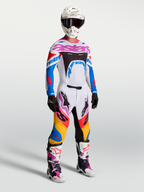 Alpinestars Supertech Dyna Gear Set, Men's white and blue motocross racing outfit with pink accents on-model.