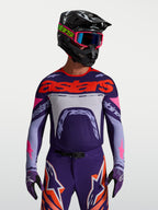 Alpinestars Supertech Dyna jersey, heren-motorcrossjersey, paars en roze fluo, atletische racepasvorm met meshconstructie.