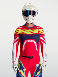 Alpinestars Supertech Dyna jersey, motorcrossjersey voor heren, rood, blauw en geel, ademend stretchmesh, atletische pasvorm.