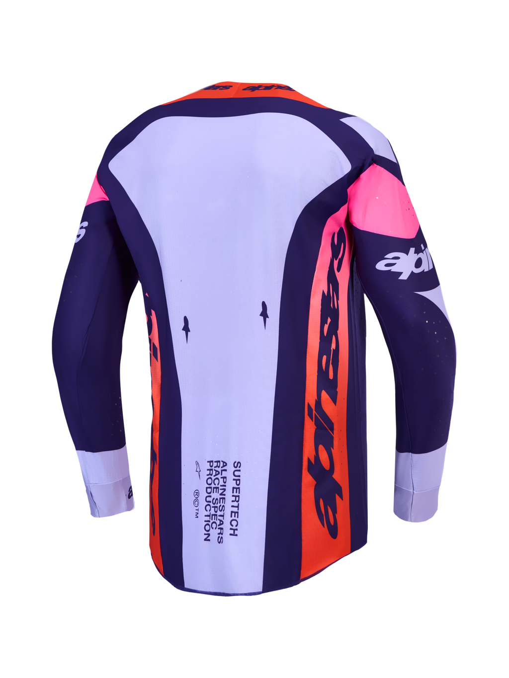 Alpinestars Supertech Dyna Jersey, herenmotorcrossjersey in lichtviolet en donkerpaars met geventileerde stretch-mesh.