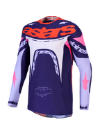 Alpinestars Supertech Dyna Jersey, paars en roze fluo motocrossjersey met geventileerd stretchmesh en atletische pasvorm.