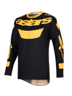 Alpinestars 2026 Racer Riway Jersey, motorcross shirt, geel en zwart, opvallend geel 'astars' logo op de borst, lange mouwen met grafische accenten, lichtgewicht polyfabric constructie voor off-road rijden.