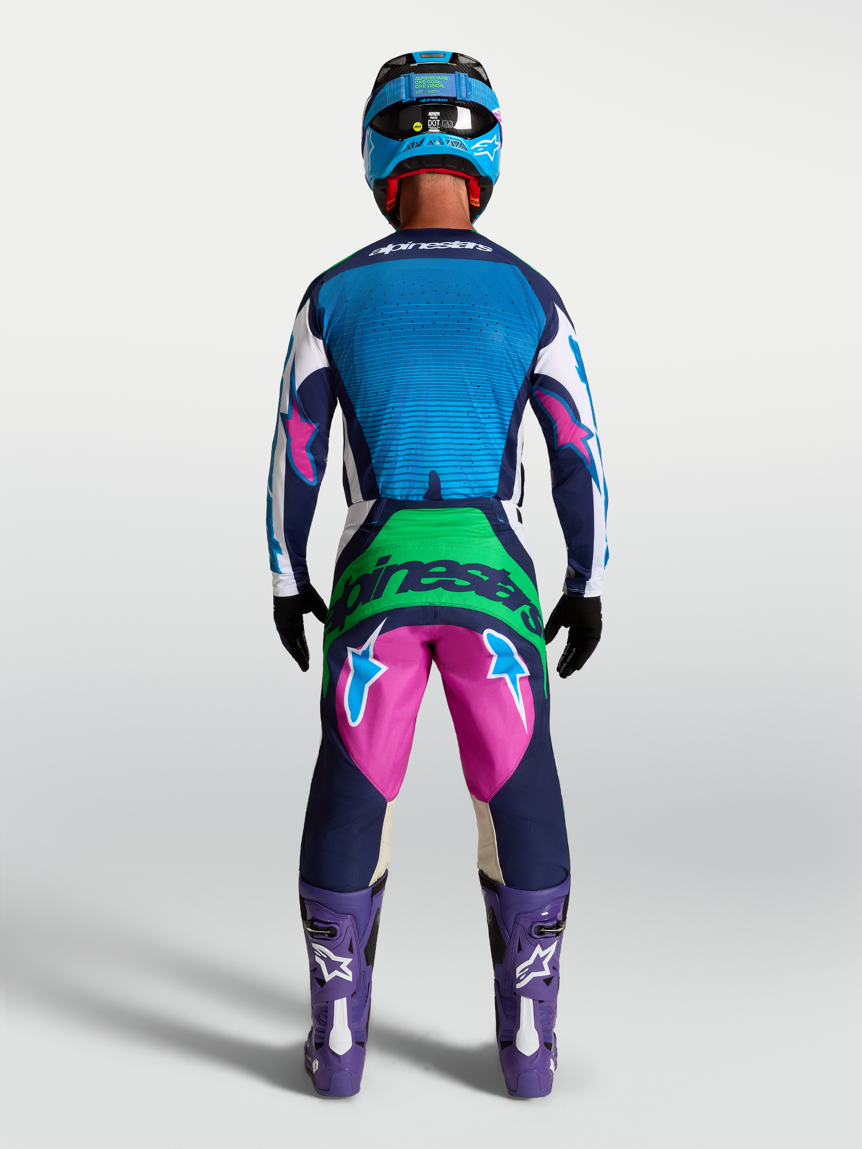 Alpinestars Techstar Maven Jersey, Men's Motocross gear, Blue and Navy, rear view with laser-cut ventilation.