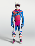 Alpinestars Techstar Maven jersey en uitrustingsset, blauw en roze motorcrossoutfit met ergonomische racepasvorm.