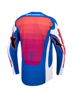 Alpinestars Techstar Maven Jersey, blue and white motocross racing jersey with coral accents and an extended rear hem.