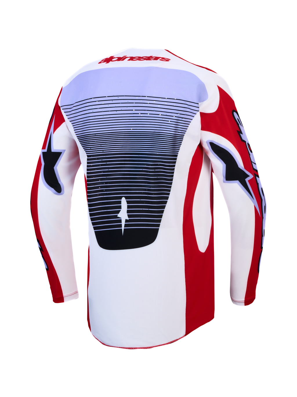 Alpinestars Techstar Maven Jersey en 2027 Techstar Maven Gear Set, rood en wit heren motorcrossjersey met geventileerd rugpaneel.