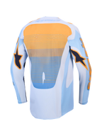 Alpinestars Techstar Maven jersey, blauw en oranje motocrossjersey met lasergesneden ventilatie en verlengde achterkant.