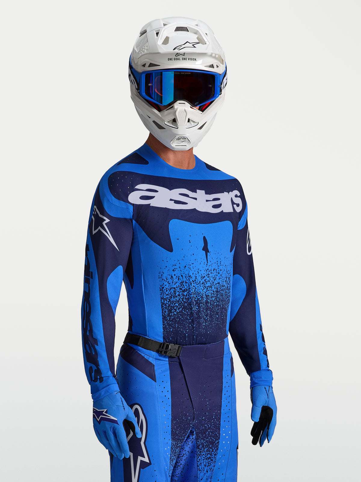 Alpinestars Techstar Swan jersey, heren motocross jersey, blauw en diepblauw, atletische racepasvorm met laserperforaties